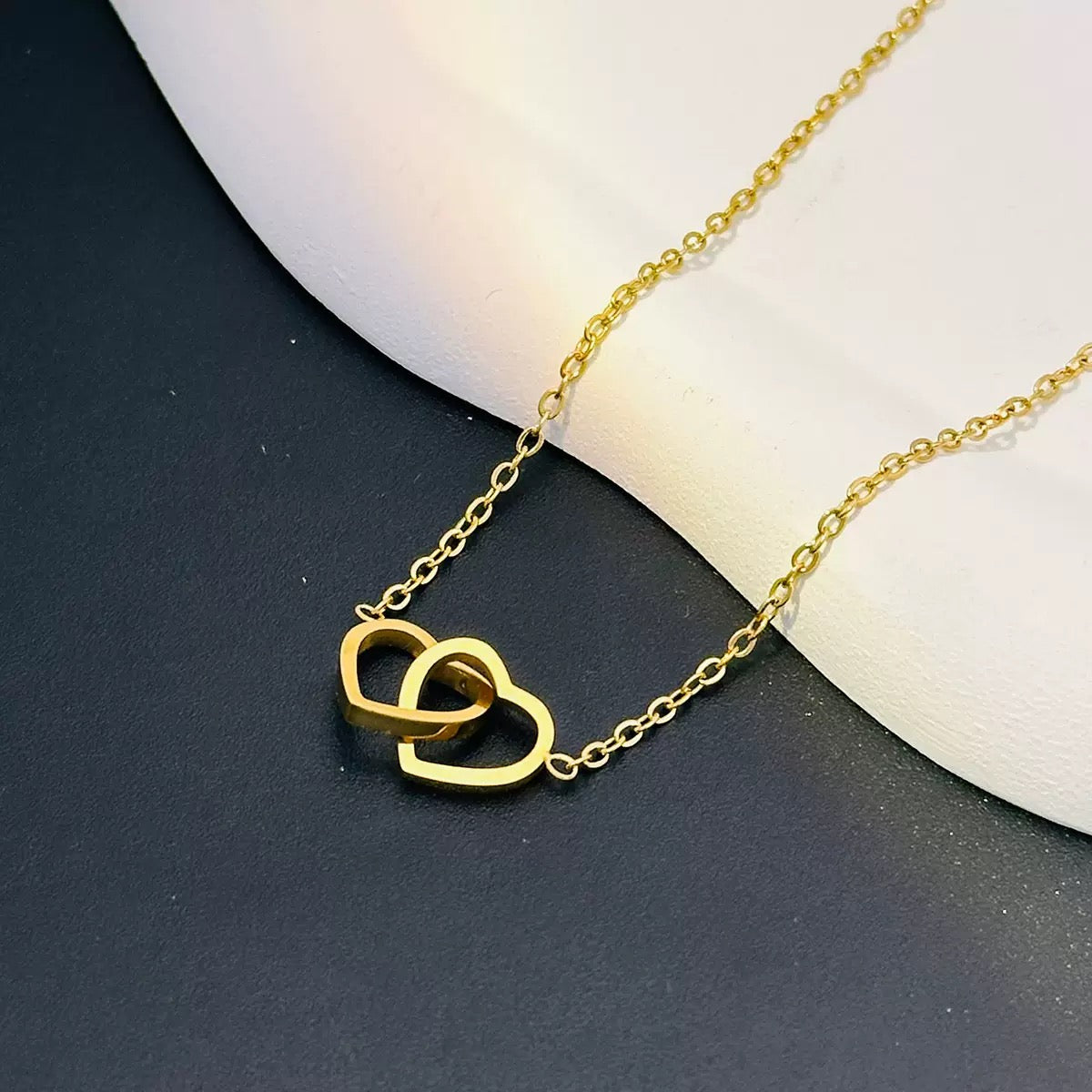 Personalized Double Heart Name Necklace with Rose Gift Box