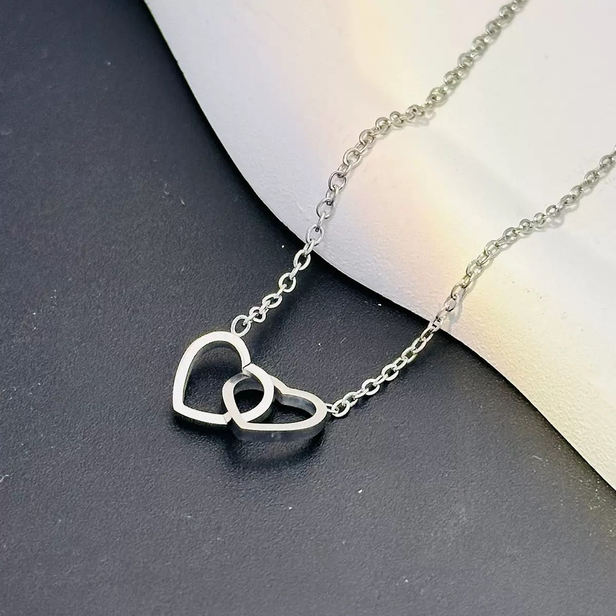 Personalized Double Heart Name Necklace with Rose Gift Box
