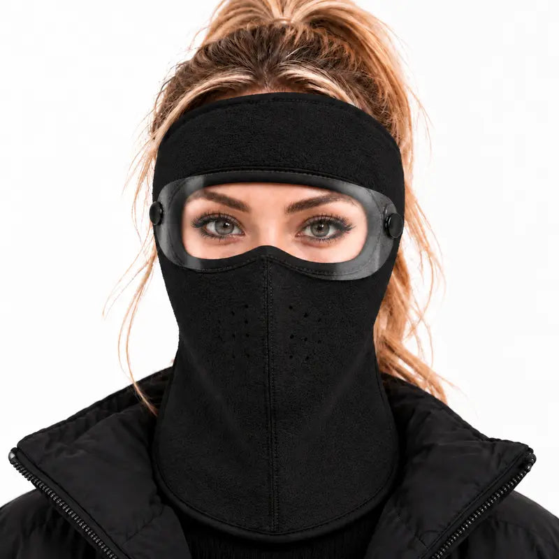 Winter Face Cover with Detachable Goggles – Windproof Thermal Fleece Mask