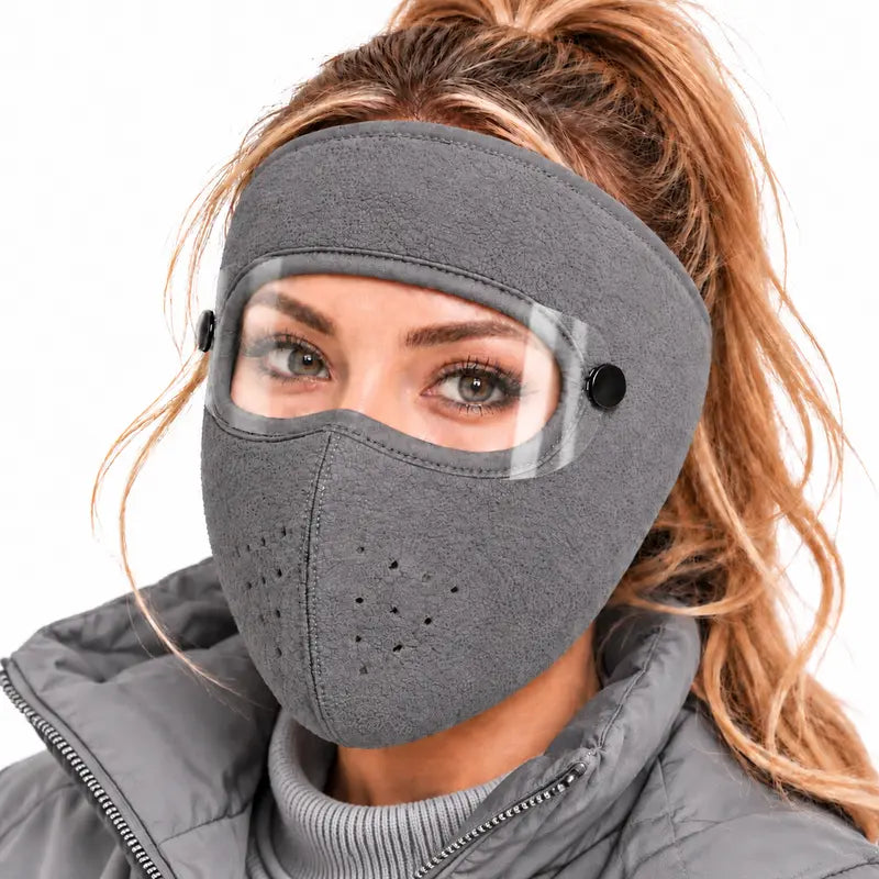 Winter Face Cover with Detachable Goggles – Windproof Thermal Fleece Mask