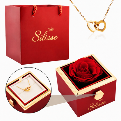 Personalized Double Heart Name Necklace with Rose Gift Box