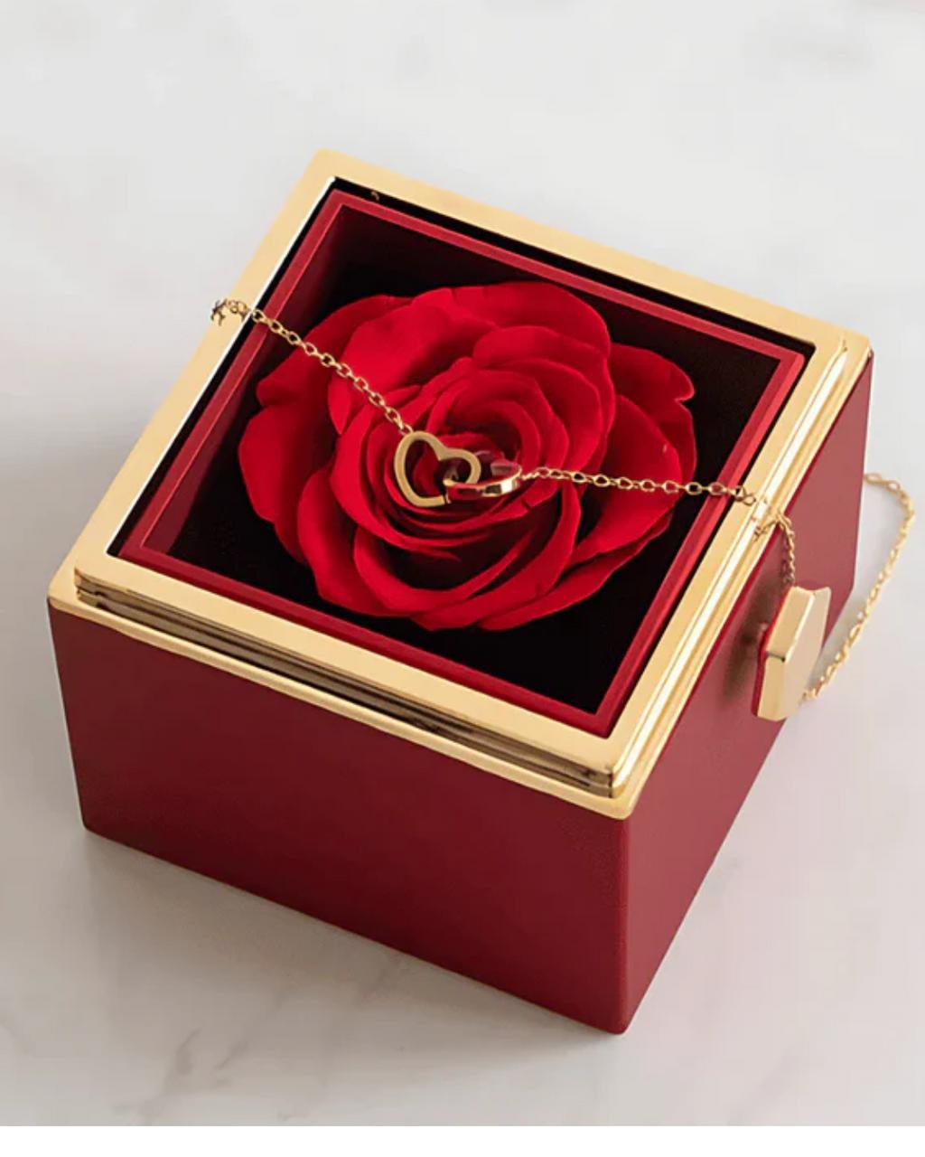 Personalized Double Heart Name Necklace with Rose Gift Box